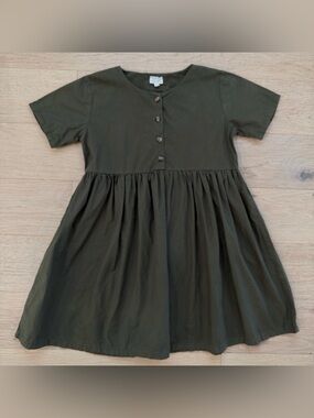 The Simple Folk Handmade in Portugal Olive Cotton Dress Girls 6-7 Years EUC